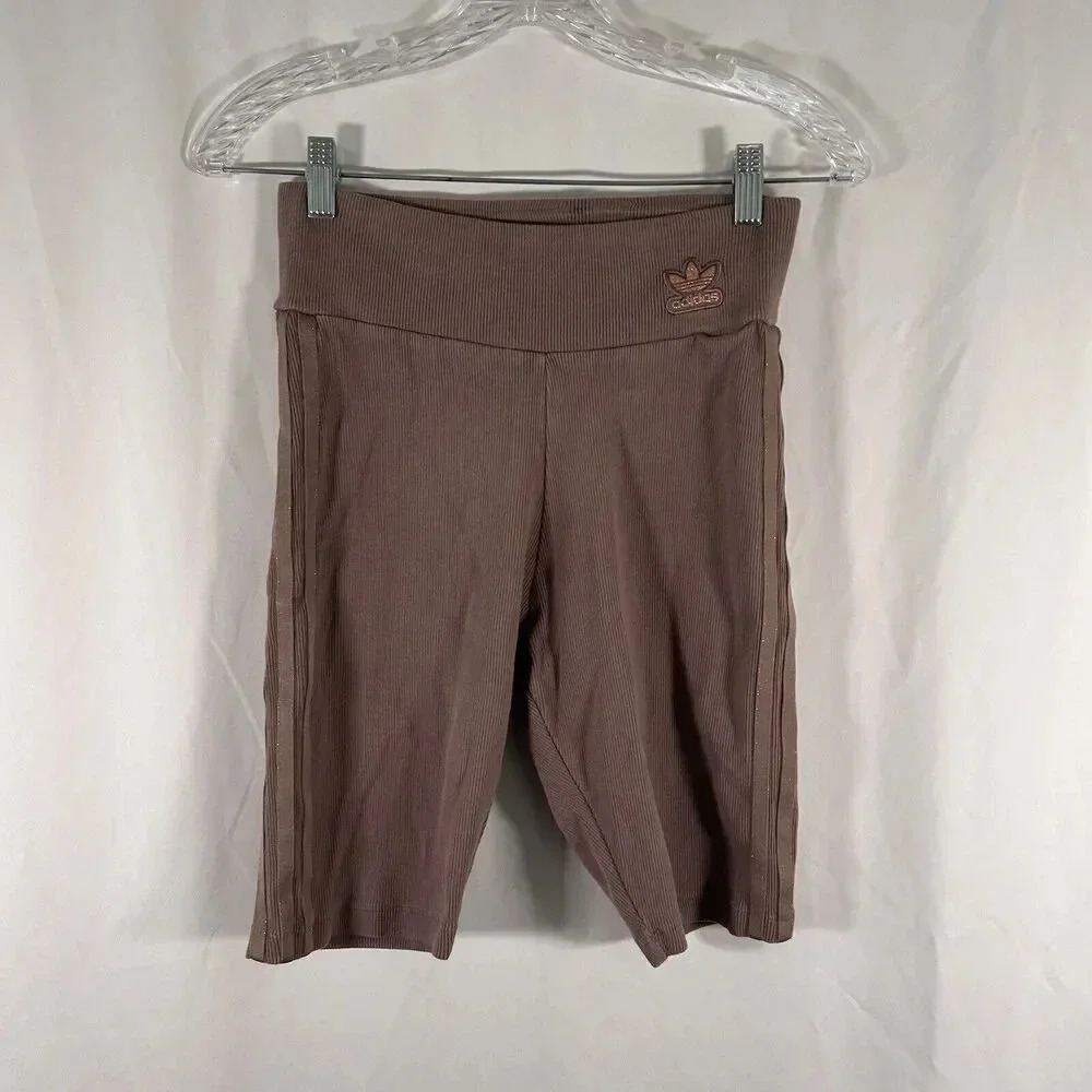 adidas Shorts Women's Medium Brown Ribbed Pull On 9.5" Inseam Stretchy High Rise